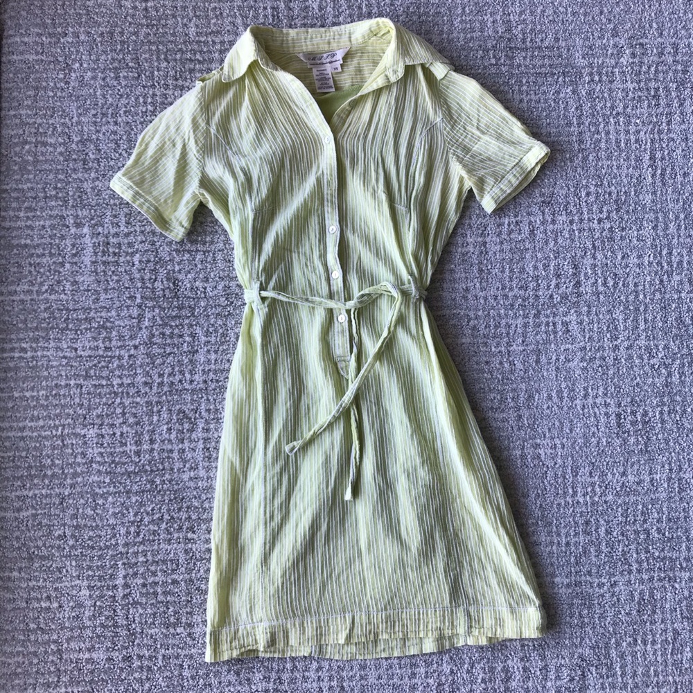 Max Studio Lime Green Seersucker Shirt Dress XS